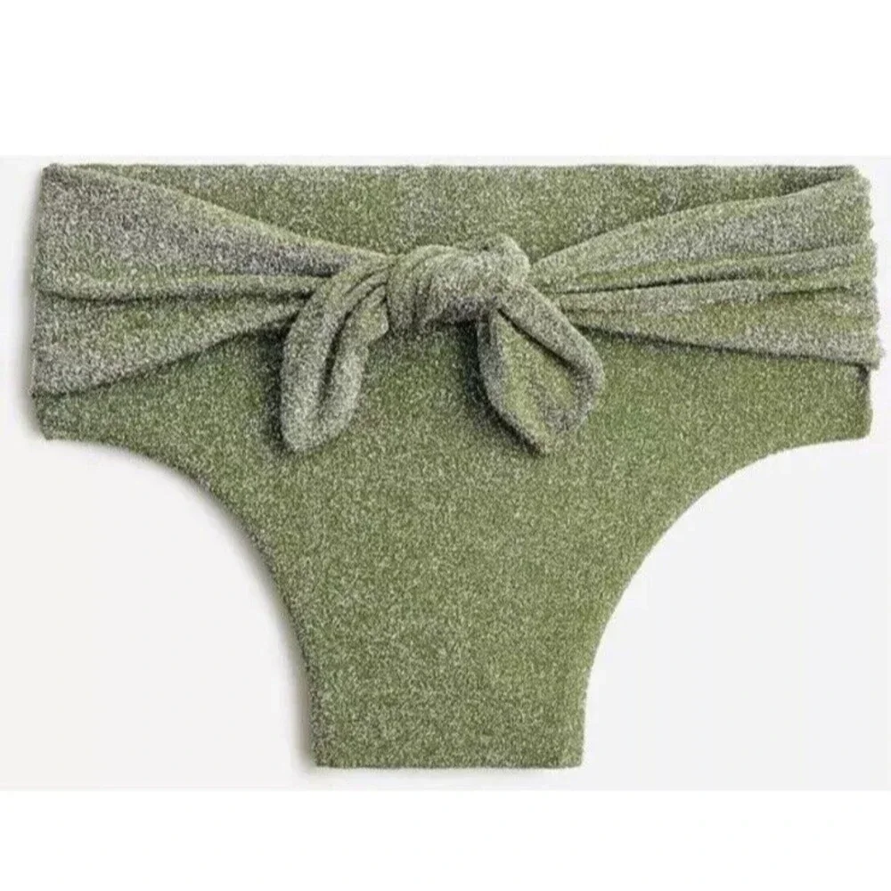 New! J. Crew Bikini Bottom Size XXS High Cut Tie Waist Green Sparkle BC133